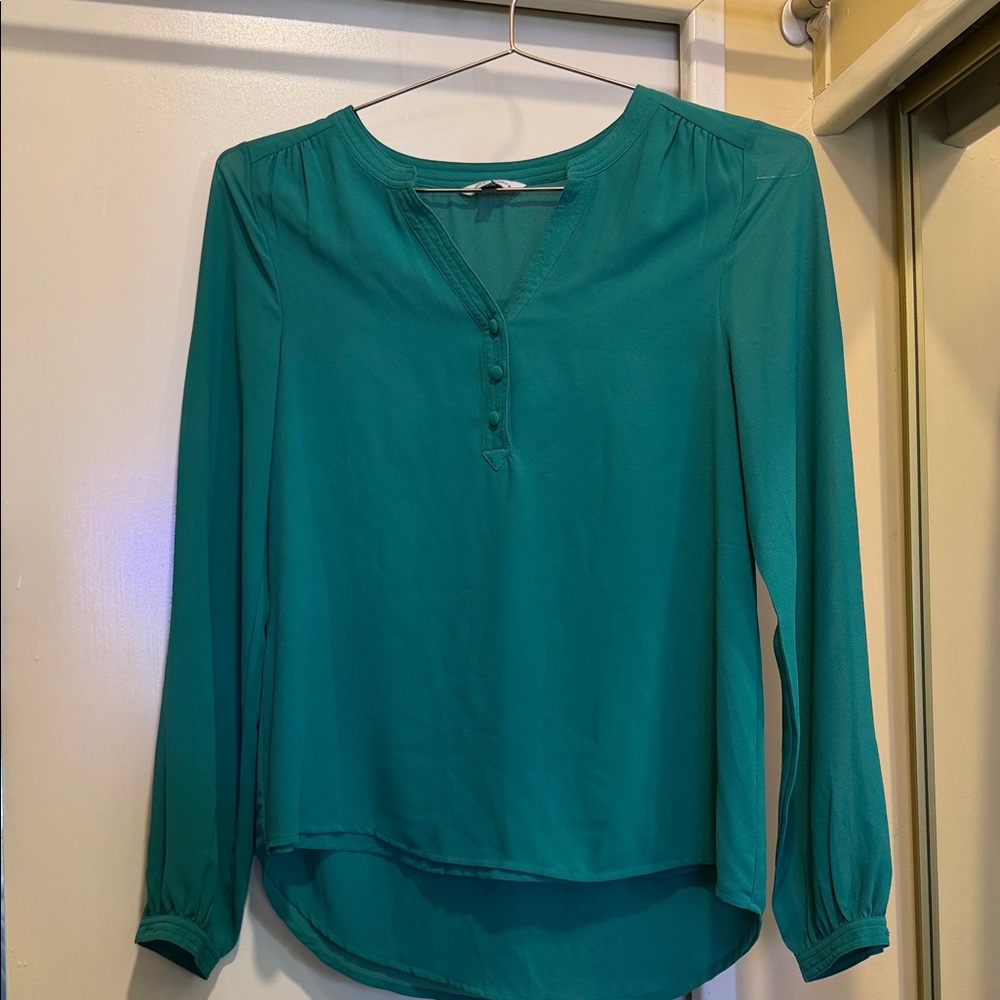 Naked Zebra Teal V-Henley Long-Sleeve Blouse